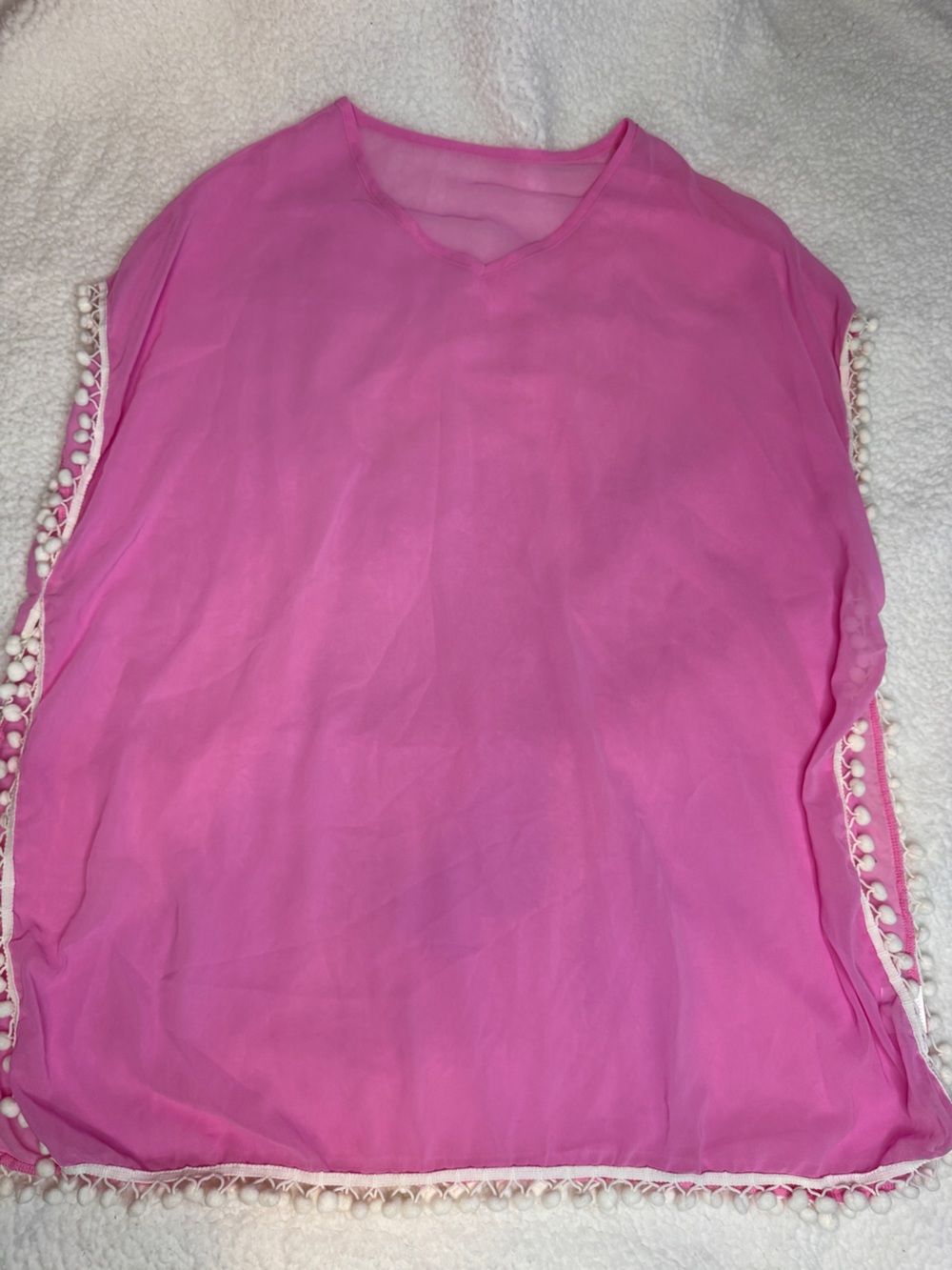 Bright Pink Pom-Trim Beach Cover-Up